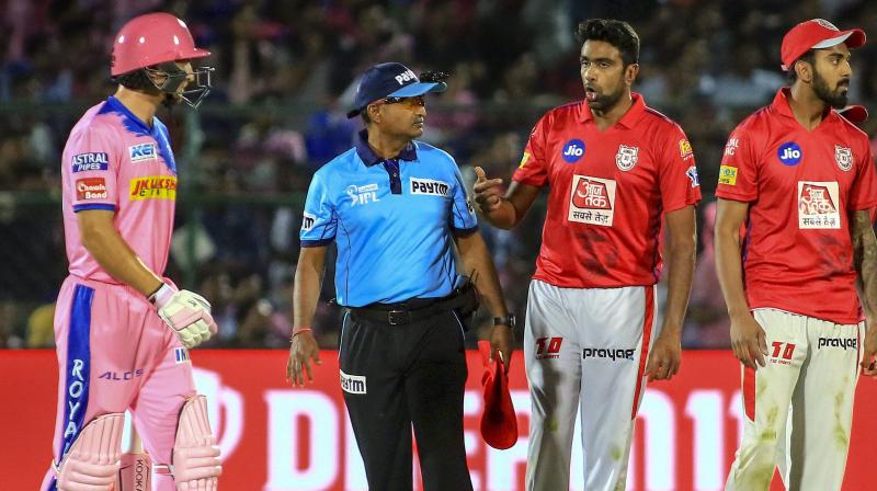The seasoned off-spinner, who is the captain of Kings XI Punjab, ran out the Rajasthan Royals opener, who was at the non-striker's end, on his delivery stride in an IPL match in Jaipur on Monday. (Photo: PTI) The seasoned off-spinner, who is the captain of Kings XI Punjab, ran out the Rajasthan Royals opener, who was at the non-striker's end, on his delivery stride in an IPL match in Jaipur on Monday. (Photo: PTI)