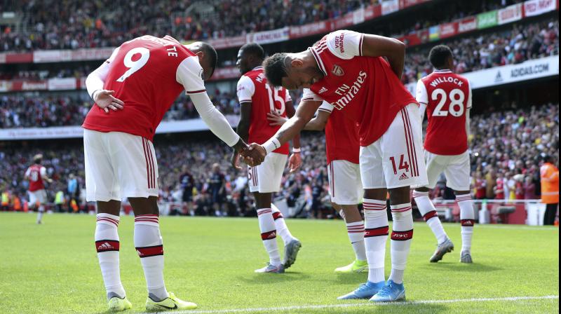 Aubameyang had netted the only goal in last weekend's win at Newcastle and he emulated that crucial contribution with another decisive strike at the Emirates Stadium. (Photo: AP) Aubameyang had netted the only goal in last weekend's win at Newcastle and he emulated that crucial contribution with another decisive strike at the Emirates Stadium. (Photo: AP)