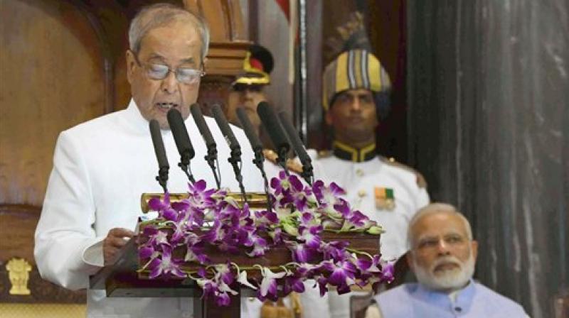 President Pranab Mukherjee addresses the special ceremony in the Central Hall of Parliament for the launch of 'Goods and Services Tax (GST)', in New Delhi on Friday. (Photo:PTI) President Pranab Mukherjee addresses the special ceremony in the Central Hall of Parliament for the launch of 'Goods and Services Tax (GST)', in New Delhi on Friday. (Photo:PTI)