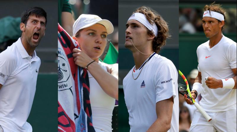 While former champions Rafael Nadal and Novak Djokovic continued their march, Alexander Zverev and women's world number one Simona Halep wilted in 33-degree heat and crashed out of Wimbledon in round three. (Photo: AP / AFP) While former champions Rafael Nadal and Novak Djokovic continued their march, Alexander Zverev and women's world number one Simona Halep wilted in 33-degree heat and crashed out of Wimbledon in round three. (Photo: AP / AFP)