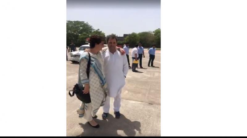 Posting a video of their meeting on Facebook, Rahul Gandhi wrote: 'Was nice meeting Priyanka at Kanpur Airport! We're headed to different meetings in UP.' (Photo: Screengrab) Posting a video of their meeting on Facebook, Rahul Gandhi wrote: 'Was nice meeting Priyanka at Kanpur Airport! We're headed to different meetings in UP.' (Photo: Screengrab)