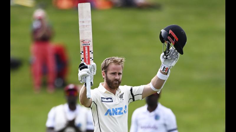 Kane Williamson celebrates his double century against West Indies in Hamilton, New Zealand, on Friday. 	 AP