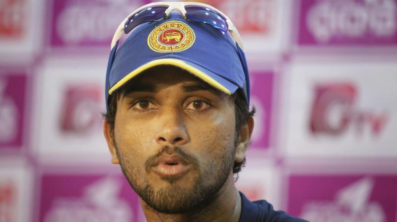 The Sri Lanka captain got two suspension points and was fined 100 per cent of his match fee. (Photo: AP) The Sri Lanka captain got two suspension points and was fined 100 per cent of his match fee. (Photo: AP)