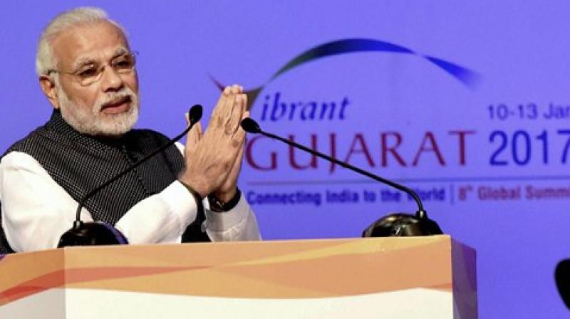Prime Minister Narendra Modi addresses the Vibrant Gujarat Global Summit 2017. Prime Minister Narendra Modi addresses the Vibrant Gujarat Global Summit 2017.