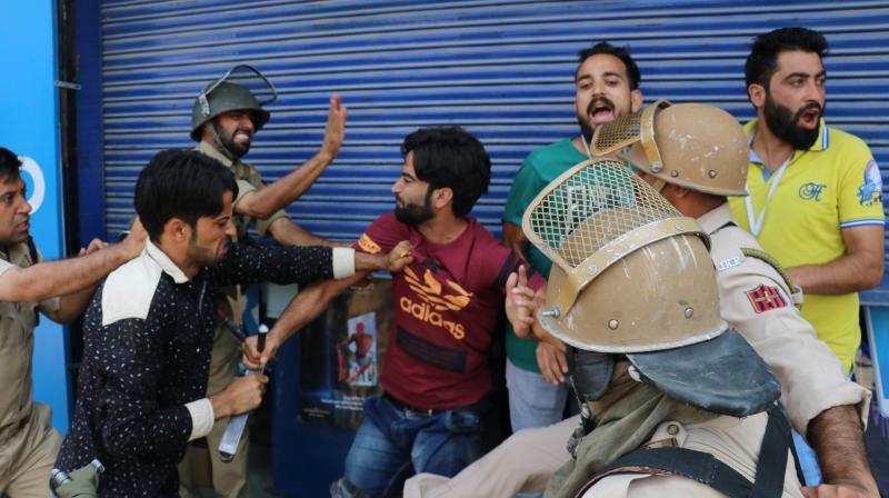 Clashes broke out in many parts of the Valley following killing of two LeT militants, including Dujana, in south Kashmir's Pulwama district this morning. (Photo: Habib Naqash/DC) Clashes broke out in many parts of the Valley following killing of two LeT militants, including Dujana, in south Kashmir's Pulwama district this morning. (Photo: Habib Naqash/DC)