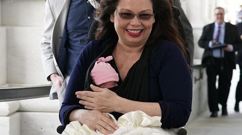 US senator Tammy Duckworth arrives at the US Capitol with her newborn baby daughter Maile Pearl Bowlsbey for a vote on the Senate floor on Capitol Hill in Washington. (Photo: AFP) US senator Tammy Duckworth arrives at the US Capitol with her newborn baby daughter Maile Pearl Bowlsbey for a vote on the Senate floor on Capitol Hill in Washington. (Photo: AFP)