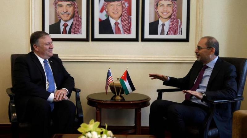 US Secretary of State Mike Pompeo (L), meets with Jordanian Foreign Minister Ayman Safadi in Amman, Jordan, April 30, 2018. (Photo: AP) US Secretary of State Mike Pompeo (L), meets with Jordanian Foreign Minister Ayman Safadi in Amman, Jordan, April 30, 2018. (Photo: AP)