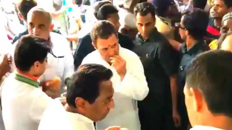 Senior party leaders, including MP Congress Committee president Kamal Nath and state party’s campaign panel chairman Jyotiraditya Scindia, were seen by his side. (Photo: Video screengrab) Senior party leaders, including MP Congress Committee president Kamal Nath and state party’s campaign panel chairman Jyotiraditya Scindia, were seen by his side. (Photo: Video screengrab)