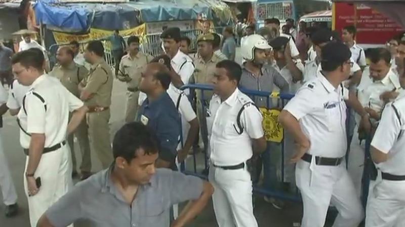 A huge police contingent was rushed to the spot to bring the situation under control, the official said. (Photo: ANI | Twitter) A huge police contingent was rushed to the spot to bring the situation under control, the official said. (Photo: ANI | Twitter)