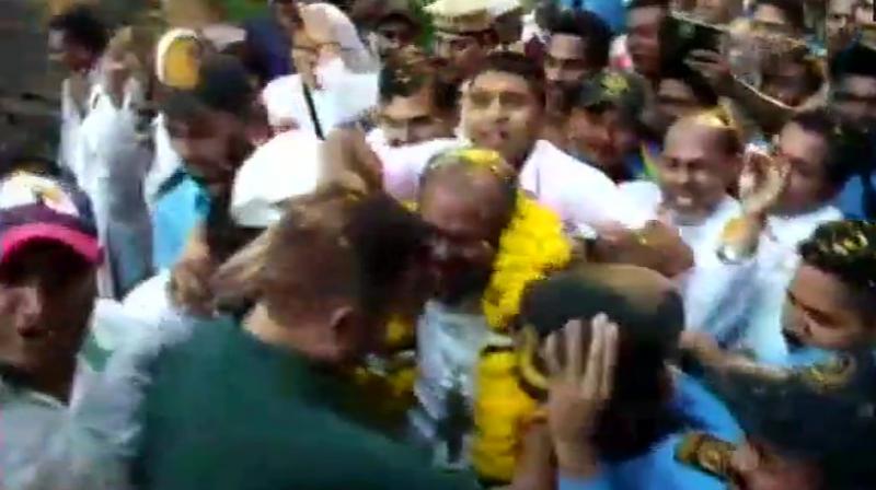 The bishop, who was escorted by Punjab police personnel, did not talk to the media. (Photo: ANI | Twitter) The bishop, who was escorted by Punjab police personnel, did not talk to the media. (Photo: ANI | Twitter)