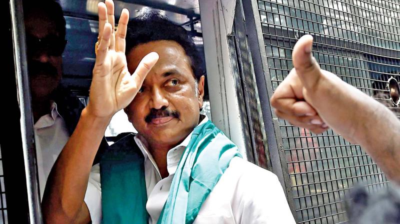 Police detain DMK working president M.K. Stalin and leaders of various Opposition who were protesting against the Central government for not setting up the Cauvery Management Board at Valluvar Kottam in Chennai on Sunday. (Photo: AP) Police detain DMK working president M.K. Stalin and leaders of various Opposition who were protesting against the Central government for not setting up the Cauvery Management Board at Valluvar Kottam in Chennai on Sunday. (Photo: AP)