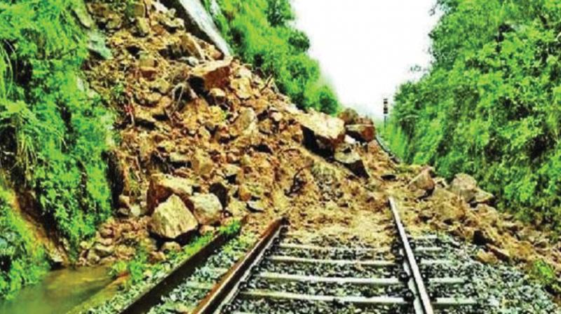 A file photo of a landslide that disrupted rail services between Sakleshpur and Mangaluru. A file photo of a landslide that disrupted rail services between Sakleshpur and Mangaluru.