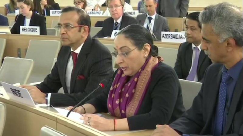 A senior Indian diplomat on Thursday met UN human rights chief Michelle Bachelet in Geneva and conveyed India's concerns on the threat posed by cross border terrorism emanating from Pakistan. (Photo: Twitter/ ANI) A senior Indian diplomat on Thursday met UN human rights chief Michelle Bachelet in Geneva and conveyed India's concerns on the threat posed by cross border terrorism emanating from Pakistan. (Photo: Twitter/ ANI)
