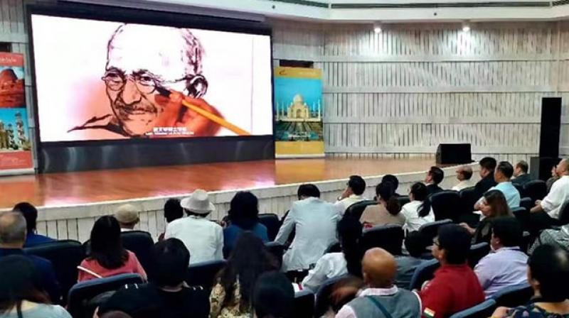 China on Saturday said the Indian embassy in Beijing was advised to shift the venue of an event to mark Mahatma Gandhi's 150th birth anniversary on October 2 due to celebrations in the capital city on the occasion of 70th anniversary of the founding of the country. (Photo: Twitter/ EOIBeijing) China on Saturday said the Indian embassy in Beijing was advised to shift the venue of an event to mark Mahatma Gandhi's 150th birth anniversary on October 2 due to celebrations in the capital city on the occasion of 70th anniversary of the founding of the country. (Photo: Twitter/ EOIBeijing)