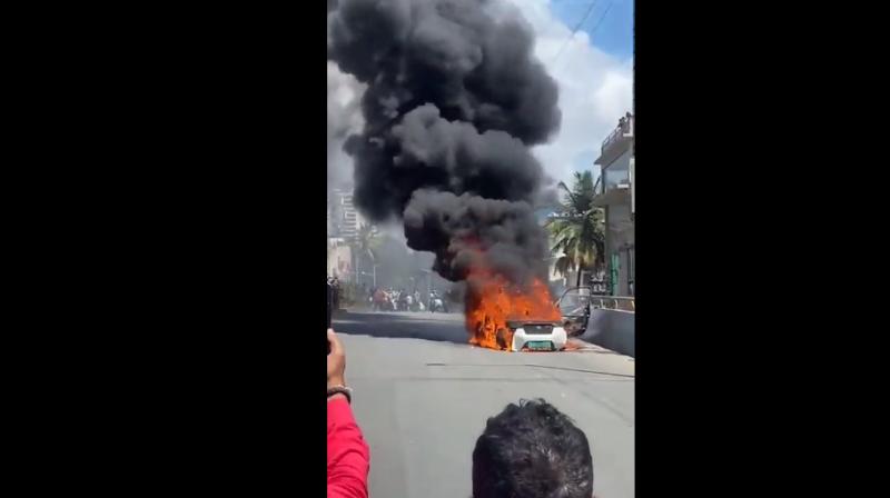 Electric Car Goes Up In Flames in Bengaluru