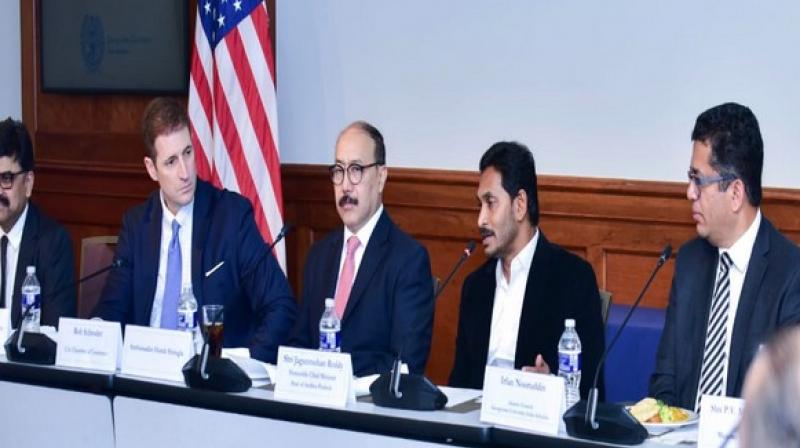 Jagan, who is on a week-long visit to the United States, was welcomed by Indian Ambassador to the United States, Harsh V Shringla, in Washington. (Photo: ANI) Jagan, who is on a week-long visit to the United States, was welcomed by Indian Ambassador to the United States, Harsh V Shringla, in Washington. (Photo: ANI)