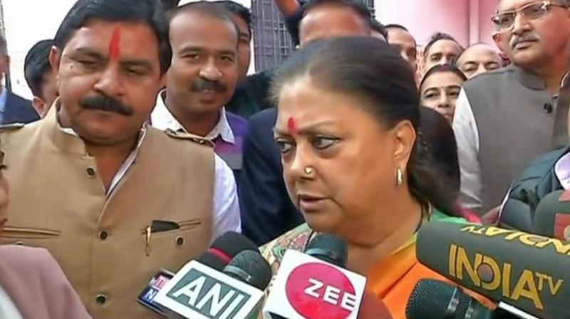 'To set an example for future it's important that EC takes cognisance of this kind of language,' Rajasthan Chief Minister Vasundhara Raje said. (Photo: ANI) 'To set an example for future it's important that EC takes cognisance of this kind of language,' Rajasthan Chief Minister Vasundhara Raje said. (Photo: ANI)