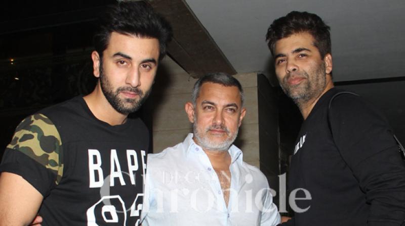 Aamir Khan with Ranbir Kapoor and Karan Johar. Aamir Khan with Ranbir Kapoor and Karan Johar.