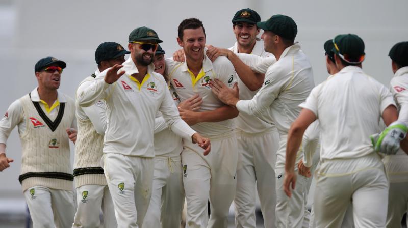 Josh Hazlewood clean bowled England wicketkeeper Jonny Bairstow for 14 with his first delivery of the day then added the key wickets of Dawid Malan (54) and Craig Overton (12) to complete his first five-wicket haul in an Ashes test and finish with figures of 5-48.(Photo: AFP) Josh Hazlewood clean bowled England wicketkeeper Jonny Bairstow for 14 with his first delivery of the day then added the key wickets of Dawid Malan (54) and Craig Overton (12) to complete his first five-wicket haul in an Ashes test and finish with figures of 5-48.(Photo: AFP)