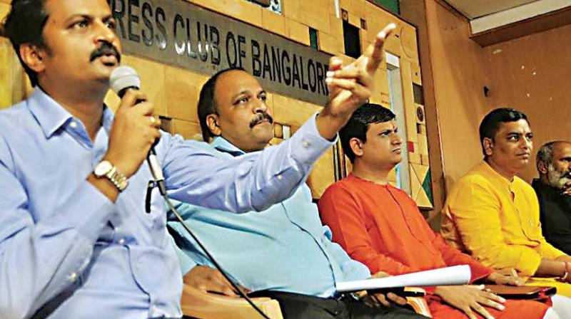 A file picture of lawyers along with Sanatan Sanstha members addressing a press meet in Bengaluru (Photo: DC) A file picture of lawyers along with Sanatan Sanstha members addressing a press meet in Bengaluru (Photo: DC)