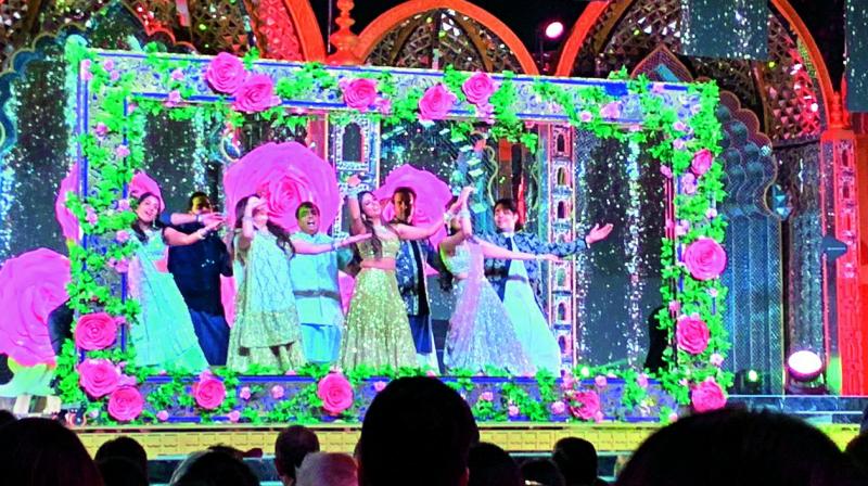 The Ambanis performing at the sangeet. The Ambanis performing at the sangeet.