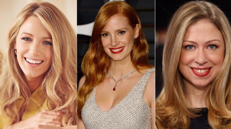 Blake Lively, Jessica Chastain and Chelsea Clinton. Blake Lively, Jessica Chastain and Chelsea Clinton.