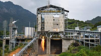 ISRO successfully conducted the qualification test of Cryogenic Engine for the Gaganyaan programme for a duration of 720 seconds at ISRO Propulsion Complex (IPRC), Mahendragiri, Tamil Nadu. (Photo: ISRO)