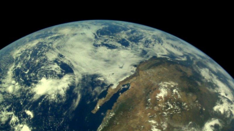 The Pacific ocean and the continent of America are visible in the pictures which were taken from a distance of 5,000km. (Photo: ISRO/Twitter) The Pacific ocean and the continent of America are visible in the pictures which were taken from a distance of 5,000km. (Photo: ISRO/Twitter)
