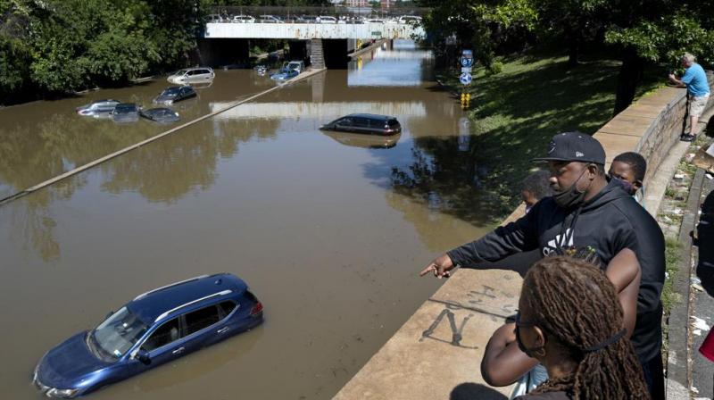 Cars and trucks are stranded by high water Thursday, Sept 2, 2021, on the Major Deegan Expressway in Bronx borough of New York as high water left behind by Hurricane Ida still stands on the highway hours later. (AP/Craig Ruttle) Cars and trucks are stranded by high water Thursday, Sept 2, 2021, on the Major Deegan Expressway in Bronx borough of New York as high water left behind by Hurricane Ida still stands on the highway hours later. (AP/Craig Ruttle)