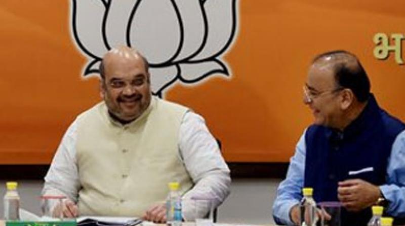 BJP election incharge of Gujarat Arun Jaitley and co-incharges NS Tomar, N Sitharaman, J Singh, PP Chaudhary held meeting Amit Shah. (Photo: PTI) BJP election incharge of Gujarat Arun Jaitley and co-incharges NS Tomar, N Sitharaman, J Singh, PP Chaudhary held meeting Amit Shah. (Photo: PTI)