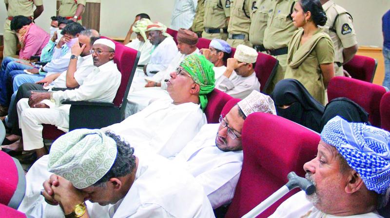 Eight Omani and Qatari nationals, three qazis including chief qazi of Mumbai, lodge owners and brokers detained by the police in connection with the human trafficking of women case in the Old City. Eight Omani and Qatari nationals, three qazis including chief qazi of Mumbai, lodge owners and brokers detained by the police in connection with the human trafficking of women case in the Old City.