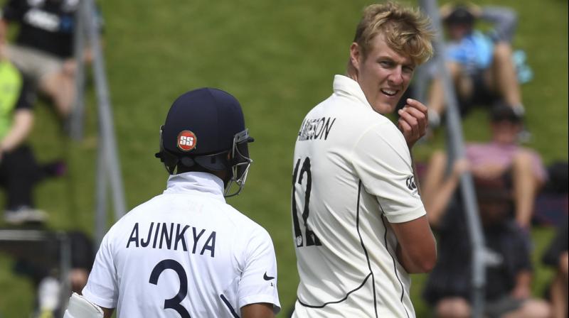 India's top-order batsmen performed woefully on a challenging track as the side crawled to 122 for 5 with New Zealand's towering pacer Kyle Jamieson rattling the visiting big guns on his debut on a rain-hit opening day of the first Test here. Friday's play was called off after tea due to a heavy downpour, the gloomy conditions typifying India's batting blues. (Photo:AP) India's top-order batsmen performed woefully on a challenging track as the side crawled to 122 for 5 with New Zealand's towering pacer Kyle Jamieson rattling the visiting big guns on his debut on a rain-hit opening day of the first Test here. Friday's play was called off after tea due to a heavy downpour, the gloomy conditions typifying India's batting blues. (Photo:AP)