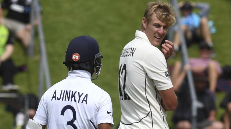 Indias top-order batsmen performed woefully on a challenging track as the side crawled to 122 for 5 with New Zealands towering pacer Kyle Jamieson rattling the visiting big guns on his debut on a rain-hit opening day of the first Test here. Fridays play was called off after tea due to a heavy downpour, the gloomy conditions typifying Indias batting blues. (Photo: