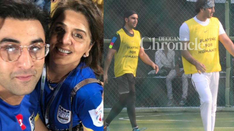 Ranbir Kapoor with mother Neetu Kapoor and Ranveer Singh. Ranbir Kapoor with mother Neetu Kapoor and Ranveer Singh.