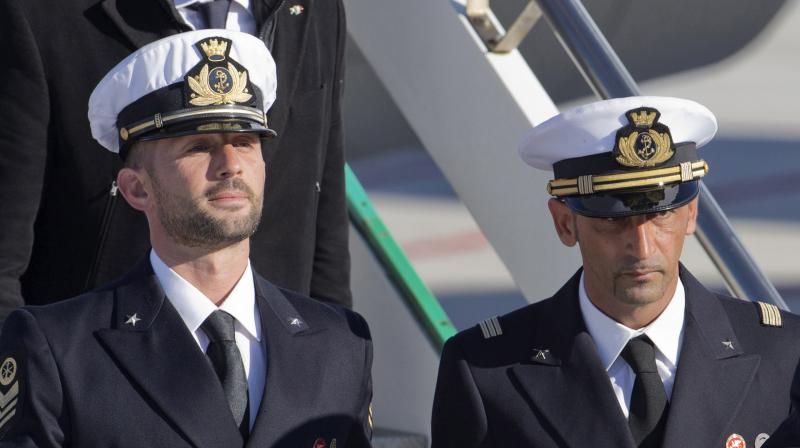 File photo of Italian marines Salvatore Girone, left, and Massimiliano Latorre, arriving at the Ciampino Rome airport from Kochi, India. AP Photo