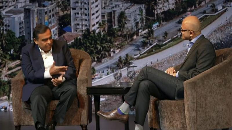 Reliance India chairman Mukesh Ambani in conversation with Microsoft CEO Satya Nadella. Reliance India chairman Mukesh Ambani in conversation with Microsoft CEO Satya Nadella.