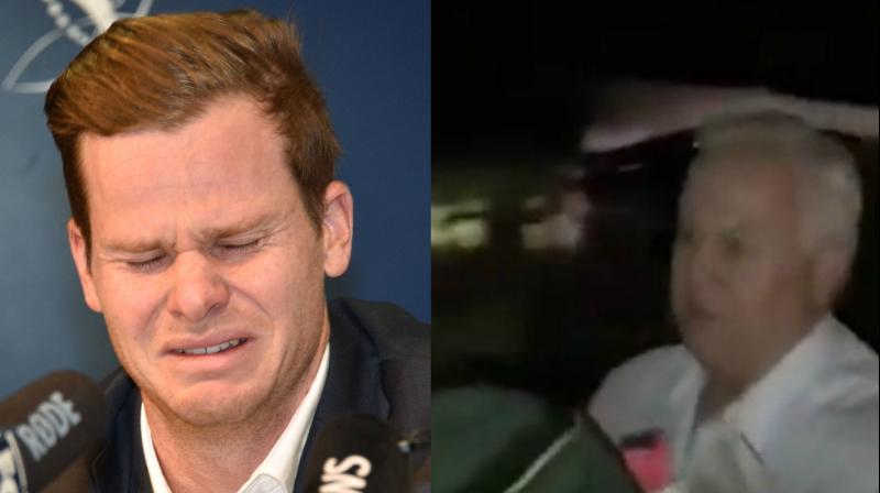 Suspended Australia cricketer Steve Smith’s father Peter has dumped the former’s cricket kit in the family garage. (Photo: AFP / Screengrab) Suspended Australia cricketer Steve Smith’s father Peter has dumped the former’s cricket kit in the family garage. (Photo: AFP / Screengrab)