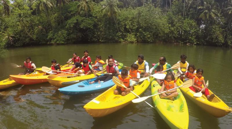 Children test the watres in kayaks the summer camp in Kozhikode on Thursday. Children test the watres in kayaks the summer camp in Kozhikode on Thursday.