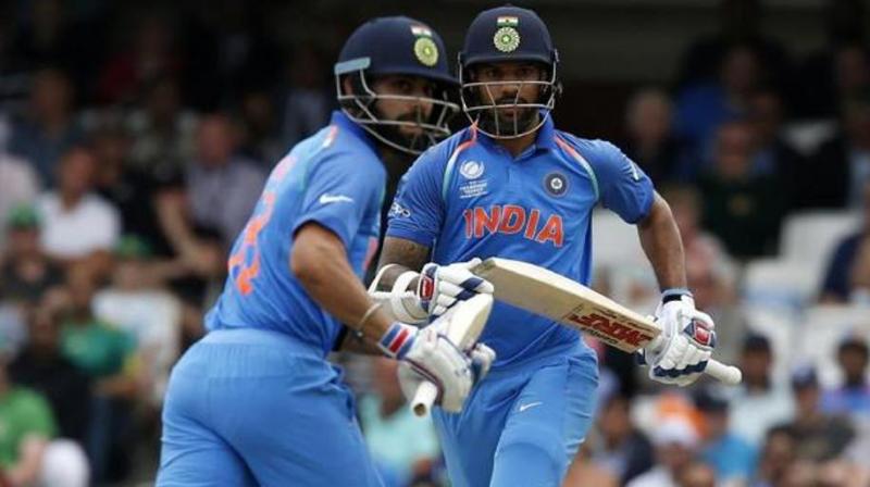 Shikhar Dhawan (78) and Virat Kohli (76 not out) shared a fluent partnership of 128 to lead India to victory with 12 overs to spare. (Photo: AFP) Shikhar Dhawan (78) and Virat Kohli (76 not out) shared a fluent partnership of 128 to lead India to victory with 12 overs to spare. (Photo: AFP)
