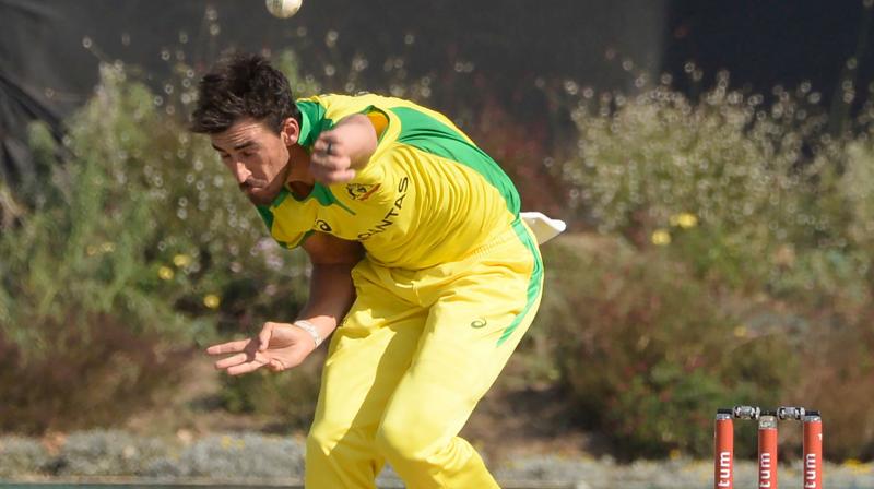 Mitchell Starc bolwing during a ODI on South Africa tour. AFP Photo