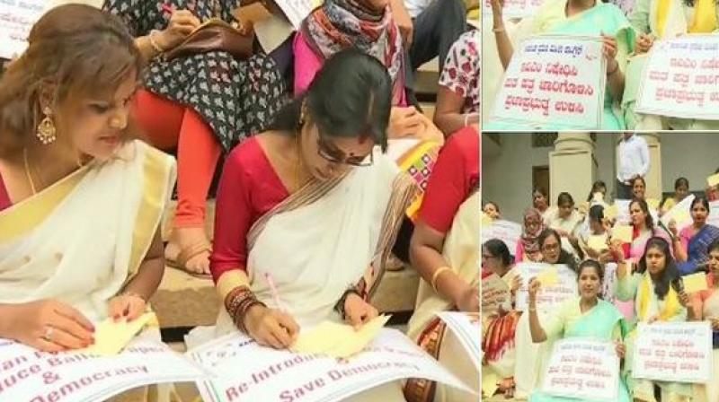 Sowmya Reddy, MLA, said, 'Every progressive country has ballot paper elections and we too should go back to ballot paper for the sake of transparency'. (Photo: ANI) Sowmya Reddy, MLA, said, 'Every progressive country has ballot paper elections and we too should go back to ballot paper for the sake of transparency'. (Photo: ANI)