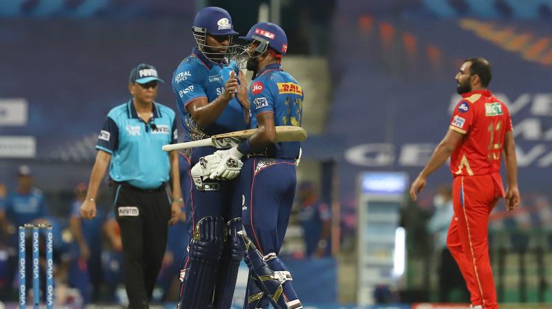 Hardik Pandya and Kieron Pollard of Mumbai Indians. (Photo: PTI)