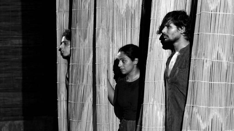 The performance has an Ammu (the protagonist in Roy's novel) and a Velutha (her lover). The performance has an Ammu (the protagonist in Roy's novel) and a Velutha (her lover).