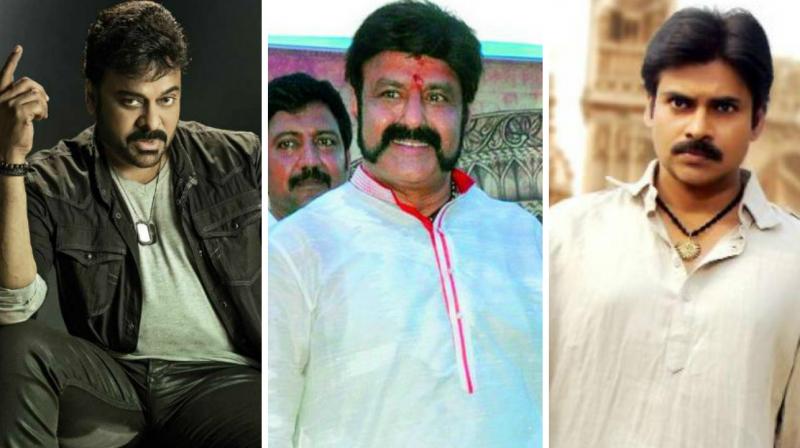 From left - Chiranjeevi, Balakrishna and Pawan Kalyan. From left - Chiranjeevi, Balakrishna and Pawan Kalyan.