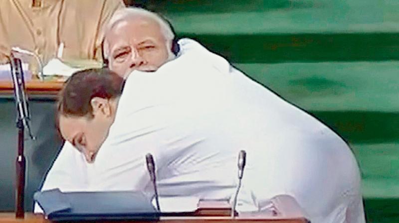 on the house: Congress president Rahul Gandhi was mocked by Prime Minister Narendra Modi for asking him to stand for a hug. Mr Modi said the Congress leader was in a hurry to unseat him. on the house: Congress president Rahul Gandhi was mocked by Prime Minister Narendra Modi for asking him to stand for a hug. Mr Modi said the Congress leader was in a hurry to unseat him.