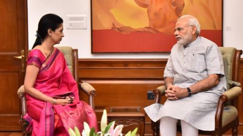 Actor Gautami Tadimalla and Prime Minister Narendra Modi. (Photo: @gautamitads/Twitter) Actor Gautami Tadimalla and Prime Minister Narendra Modi. (Photo: @gautamitads/Twitter)