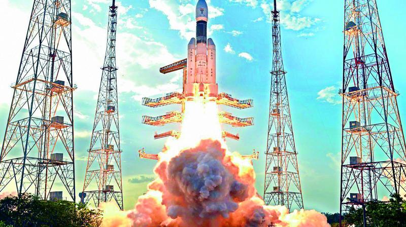 The GSLV Mk III lifts off from the Sriharikota space centre on Monday. The GSLV Mk III lifts off from the Sriharikota space centre on Monday.
