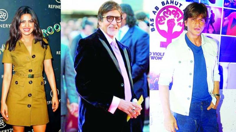 (Clockwise) Priyanka Chopra has the highest percentage of real followers; around 62 per cent of Amitabh Bachchan's followers are real; SRK has the highest percentage of fake followers