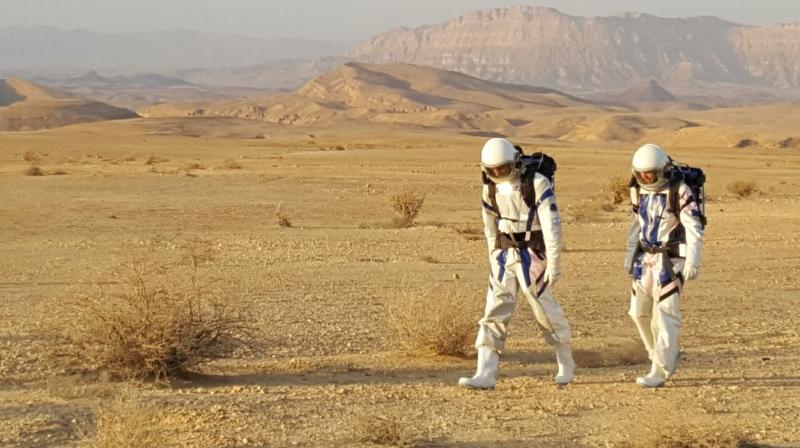 The experiment was held near the isolated Israeli township of Mitzpe Ramon, whose surroundings resemble the Martian environment in its geology, aridity, appearance and desolation. (Photo: D-MARS Twitter) The experiment was held near the isolated Israeli township of Mitzpe Ramon, whose surroundings resemble the Martian environment in its geology, aridity, appearance and desolation. (Photo: D-MARS Twitter)