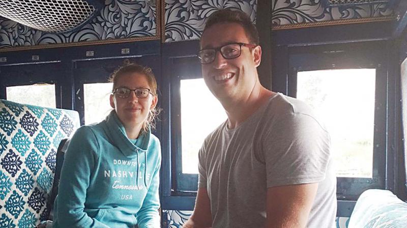 Graham William Lynn and Silviya travelling in a charted train in Nilgiri Mountain Railway on Friday. (Image: DC) Graham William Lynn and Silviya travelling in a charted train in Nilgiri Mountain Railway on Friday. (Image: DC)